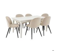 Venedig ensemble pour salle à manger table à manger blanc 95x180/276 avec 2 plateaux supplémentaires 6 chaises velours beige.
