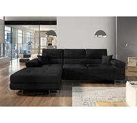 VENESETTI Canapé d'angle Convertible Armel en Tissu Luxe 5 Places, Noir, avec Coffre, Angle Gauche (vu de Face)