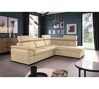 VENESETTI Canapé d'angle Convertible en Cuir Italien de Luxe 5/6 Places Tony, avec Coffre, Beige, Angle Droit