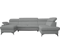 VENESETTI Canapé d'angle Convertible en Cuir Italien de Luxe 7/8 Places WARINI avec Coffre, Gris Clair, Angle Droit
