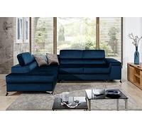 VENESETTI Canapé d'angle Convertible - ERWAN - en Tissu Luxe 5 Places, Bleu foncé, Angle Gauche (vu de Face)