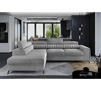 VENESETTI Canapé d'angle Convertible - Larry Velours - en Tissu Luxe, 5 Places, Gris, Angle Gauche (vu de Face)