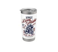 Venice Florida USA Moto Skull Rider Vintage Design Gobelet isotherme en acier inoxydable double paroi