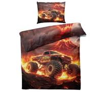 Venivici Housse de Couette 140x200 Monster Truck - Parure de Lit 1 Personne Motif Enfant avec Fermeture éclair - Ensemble de Literie en Microfibre Douce avec Taie d'oreiller Y#&-146
