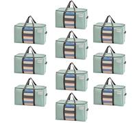 VENO 95 L Sac de Rangement Grand Pliables, Sacs de Déménagement Robustes avec Couvercle et Poignées Renforcées pour le Vêtement, Couettes et Linge de Lit, Sac à Linge(Vert Clair, Lot de 10)
