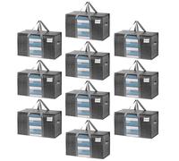 VENO 95 L Sac de Rangement Grand Pliables, Sacs de Déménagement Robustes avec Couvercle et Poignées Renforcées pour le Vêtement, Couettes et Linge de Lit, Sac à Linge(Noir, Lot de 10)