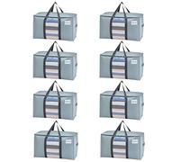 VENO 95 L Sac de Rangement Grand Pliables, Sacs de Déménagement Robustes avec Couvercle et Poignées Renforcées pour le Vêtement, Couettes et Linge de Lit, Sac à Linge(Bleu Clair, Lot de 8)