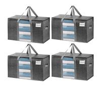 VENO 95 L Sac de Rangement Grand Pliables, Sacs de Déménagement Robustes avec Couvercle et Poignées Renforcées pour le Vêtement, Couettes et Linge de Lit, Sac à Linge(Noir, Lot de 4)