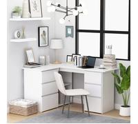 (Vente chaude) - BUREAU Blanc KENNETH - 1 PCS - Table d'écriture d'angle Blanc 145x100x76 cm Bois d'ingénierie3465