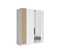 Vente-unique - Armoire 2 Portes coulissantes - avec Miroir - L150 cm - Blanc et Naturel - CALELA