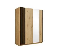 Vente-unique - Armoire 2 Portes coulissantes - avec Miroir - L150 cm - Coloris : Naturel et Noir - CALELA