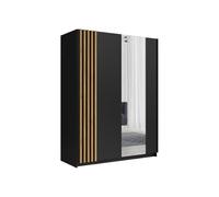 Vente-unique - Armoire 2 Portes coulissantes - avec Miroir - L200 cm - Noir et Naturel - CALELA
