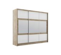Vente-unique - Armoire 3 Portes coulissantes - avec Miroir - L250 cm - Coloris : Naturel et Blanc - LEOVIA