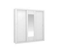 Vente-unique - Armoire avec Miroir Roxane - 3 Portes coulissantes - L. 220 cm - Blanc