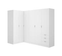 Vente-unique - Armoire d'angle 6 Portes et 3 tiroirs - L213 cm - Blanc - LISTOWEL