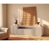 Vente-unique - Banc TV Erolya bois beige 180x44.5 | Façade striée ultra tendance, Système d'ouverture push to open