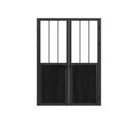 Vente-unique - Bloc porte réversible à deux battants en aluminium et verre trempé style atelier - 2 x H204 x L93 cm - Noir - ERMELO