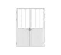 Vente-unique - Bloc porte réversible à deux battants en aluminium et verre trempé style atelier - 2 x H204 x L83 cm - Blanc - ERMELO