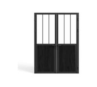 Vente-unique - Bloc porte réversible à deux battants en aluminium et verre trempé style atelier - 2 x H204 x L73 cm - Noir - ERMELO