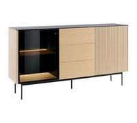 Vente-unique - Buffet 2 Portes et 3 tiroirs avec LEDs en MDF et Verre fumé - Naturel Clair et Noir - SAYERA