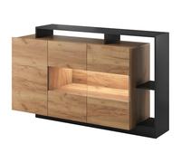 Vente-unique - Buffet 3 Portes et 3 niches avec LEDs - Coloris : Naturel et Anthracite - IDESIA