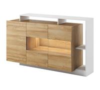 Buffet 3 portes et 3 niches avec LEDs - Coloris : Naturel et blanc - IDESIA