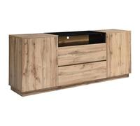 Buffet avec 2 portes, 2 tiroirs et 1 niche - Naturel clair et Noir - CEMILINA