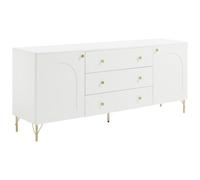 Buffet avec 2 portes et 3 tiroirs - Blanc et doré - ALOBARA