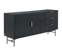 Vente-unique - Buffet avec 2 Portes et 3 tiroirs placage chêne et métal - Noir et Doré - SIRIOLA