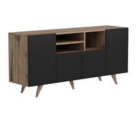 Vente-unique - Buffet avec 4 Portes et 3 niches - Noir et Naturel - MOSTIA