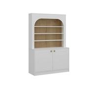 Vente-unique - Buffet de Cuisine avec 2 Portes et 4 niches en MDF - Blanc et Naturel Clair - ANZILA