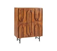 Vente-unique - Buffet Haut avec 4 Portes en Bois de manguier et métal Noir - Naturel - Mizoram de Maison Céphy