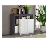 VENTE-UNIQUE Buffet SEFRO - 2 portes et 3 niches - Blanc laqué et béton