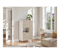 DEKIT GRUPO RIMOBEL Ness - Buffet Haut à 3 Portes et 4 étagères - 135 x 81 x 43 cm - Blanc/Naturel