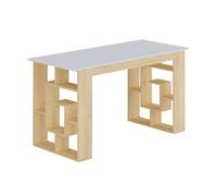 Vente-unique - Bureau avec 10 étagéres - Coloris : Naturel et Blanc - JOVISO