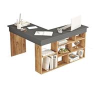 Vente-unique - Bureau d'angle avec rangements - Coloris : Anthracite et Naturel - LILEUL