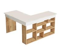 Vente-unique - Bureau d'angle avec rangements - Coloris : Blanc et Naturel - LILEUL