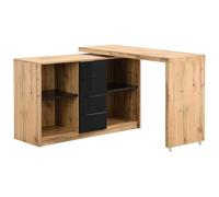 Vente-unique - Bureau Extensible PAVELO avec Plateau pivotant 360° - MDF Coloris Naturel & Noir, Meuble modulable avec rangements intégrés, idéal pour optimiser l’Espace dans Bureau ou séjour