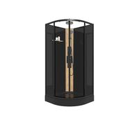 Vente-unique - Cabine de douche hydromassante en quart de cercle avec panneau en bambou - Noir - L90 x l90 x H225 cm - TILOMA