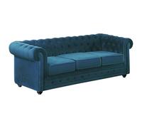 Vente-unique Canapé 3 Places Chesterfield - Velours Bleu Canard