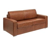 Vente-unique - Canapé 3 Places Convertible Express en Cuir de Buffle Vintage Caramel - Couchage à Lattes Larges 140 cm - Matelas 18 cm CALITO