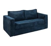 Vente-unique - Canapé 3 Places Convertible Express en Velours côtelé Bleu Nuit - Couchage 140 cm - Matelas 14 cm Loreto