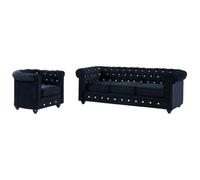 Vente-unique - Canapé 3 Places et Fauteuil Chesterfield - Velours Noir et Boutons Effet Cristal