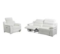Vente-unique - Canapé 3 Places et Fauteuil Relax électrique en Cuir Blanc Arena III