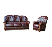 Vente-unique - Canapé 3 Places et Un Fauteuil 100% Cuir de Buffle Bordeaux Daphne