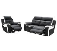 Canapé 3 places et un fauteuil relax électrique en cuir ANGELIQUE - Noir/blanc