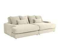 Vente-Unique - Canapé 4 Places Confort Assise Profonde en Velours côtelé Grosses côtes Beige CALAZO