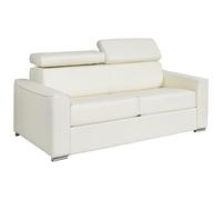 Vente-unique - Canapé 4 Places Convertible Express en Cuir de Buffle Blanc - Couchage 160 cm - Matelas 22 cm avec mémoire de Forme
