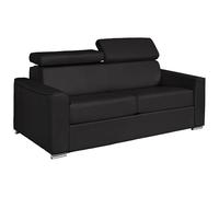 Vente-unique - Canapé 4 Places Convertible Express en Cuir de Buffle Noir - Couchage 160 cm - Matelas 22 cm avec mémoire de Forme
