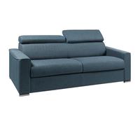 Vente-unique - Canapé 4 Places Convertible Express en Tissu Bleu avec Assise mémoire de Forme - Couchage 160 cm - Matelas 22 cm mémoire de Forme